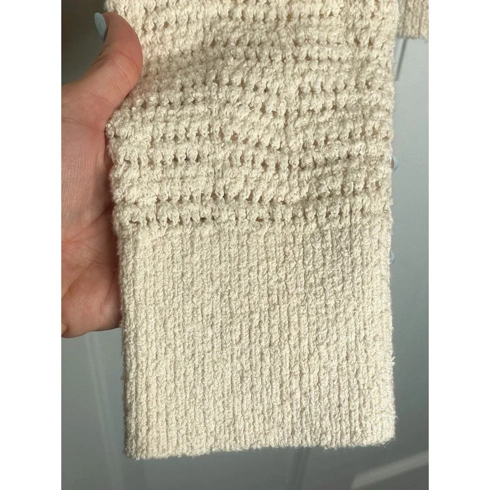 J. Crew Women's Open Knit Crochet Cotton Sweater Sz S Coastal Beach Fisherman